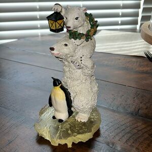 Two Polar Bears and Penguin on Icecap Sculpture